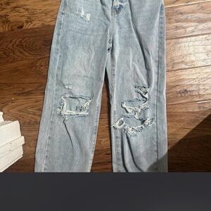 SHEIN Light Blue Denim with Distressed Details